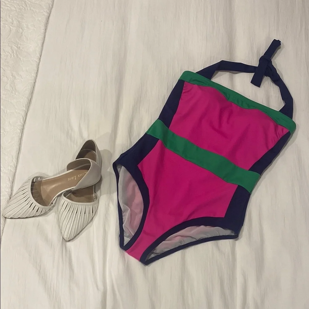 Boden Santorini Pink and Green One Piece Swimsuit with Color-Block Design - Picture 8 of 8